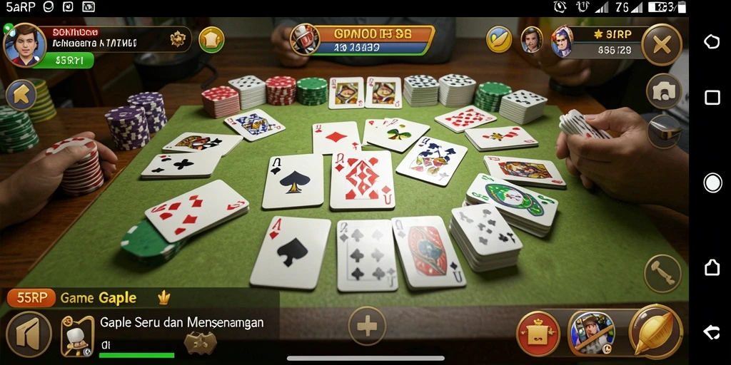 Tampilan gameplay seru 55RP dengan aksi Gaple yang menarik.
