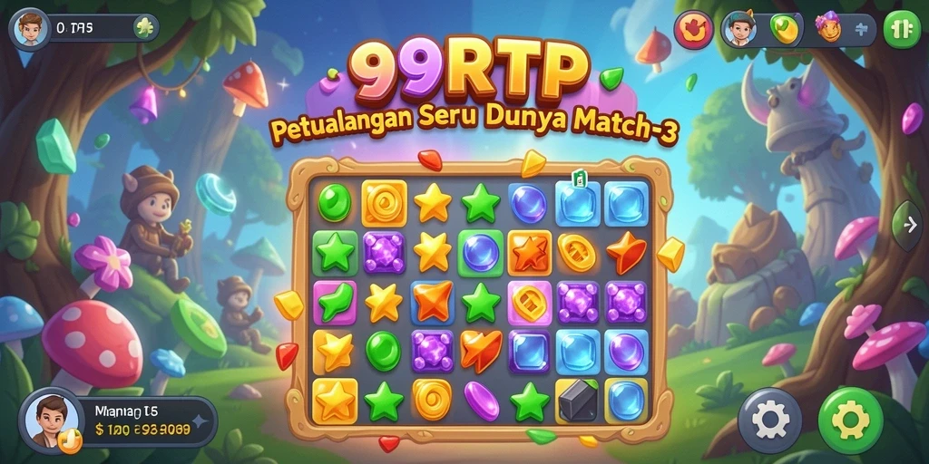 Tampilan gameplay 99RTP dengan elemen Match-3 yang ceria dan penuh aksi.