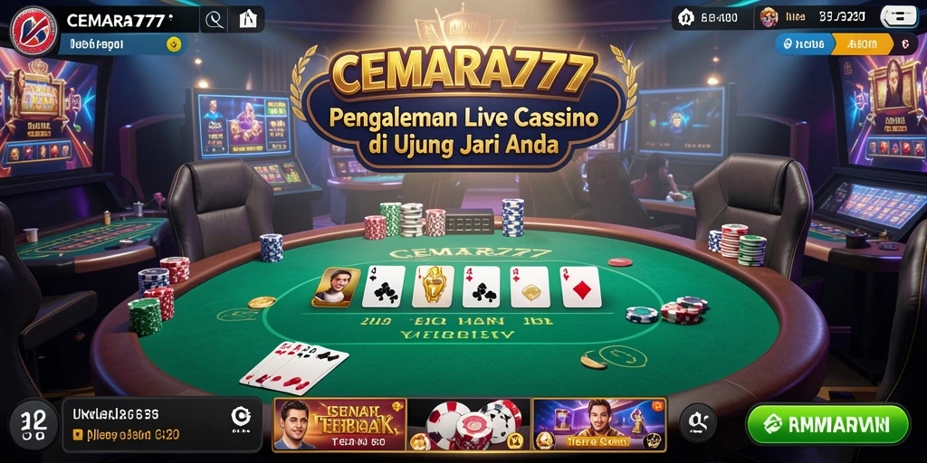 Screenshot gameplay CEMARA777 menampilkan dealer profesional dan suasana kasino yang hidup.
