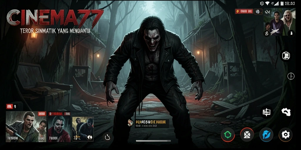 Tampilan gameplay CINEMA77 dengan nuansa horror yang mencekam.