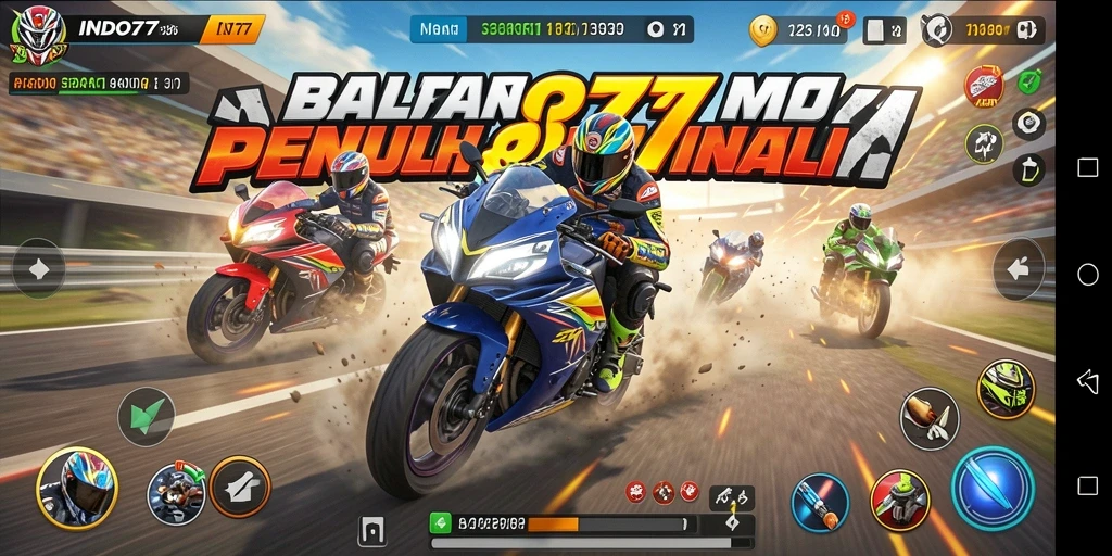 Tampilan gameplay balapan motor yang seru dan mendebarkan.