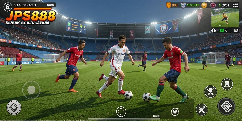 Tampilan gameplay JPS888 dengan aksi sepak bola yang seru.