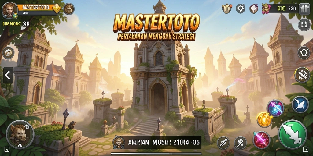 Gameplay MASTERTOTO menampilkan strategi menara yang menantang.