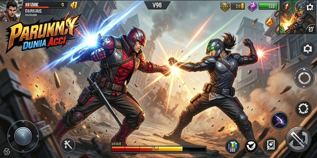 Tampilan pertarungan epik dari gameplay V98 yang mendebarkan.